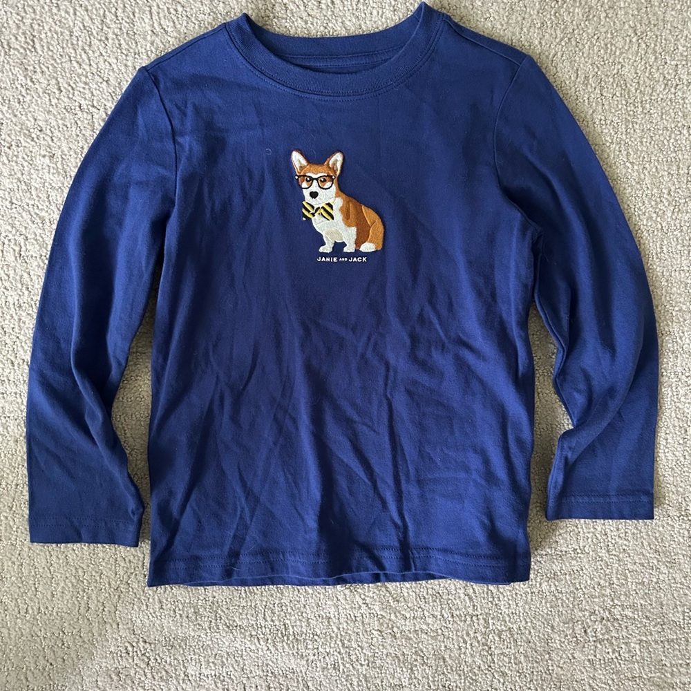 Janie and Jack boys long sleeve dog stitched tee size 4